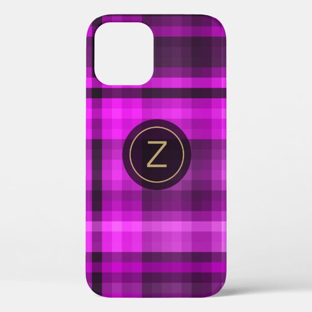 Madras Hot Pink Girly Pattern Initial Customized Case-Mate iPhone Case (Back)