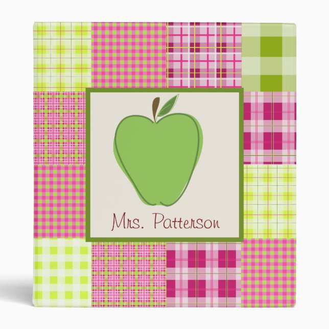 Madras Inspired Plaid Green Apple Teacher Binder (Front)