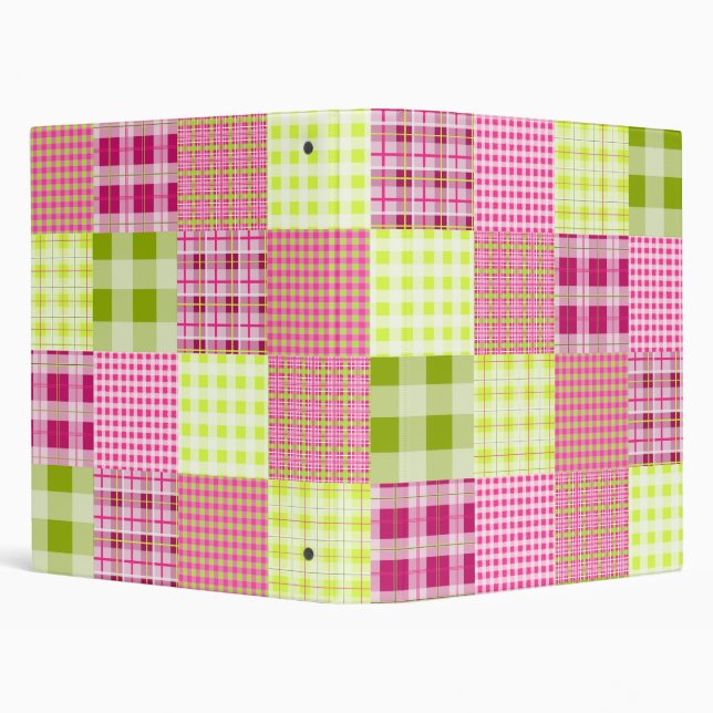 Madras Inspired Plaid Patchwork Design 3 Ring Binder (Background)