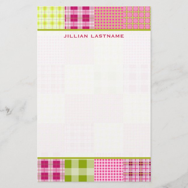 Madras Inspired Plaid Patchwork Stationery (Front)
