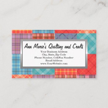 Madras Patchwork Colorful Quilting Sewing Crafts Business Card by cutencomfy at Zazzle