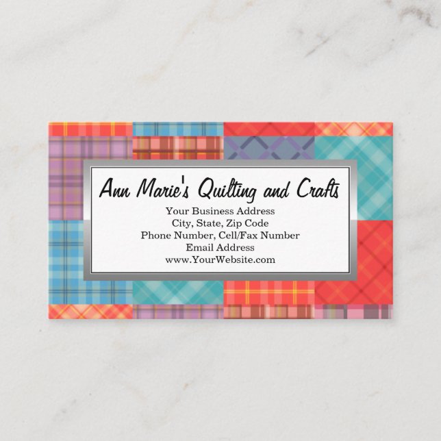Madras Patchwork Colorful Quilting Sewing Crafts Business Card (Front)