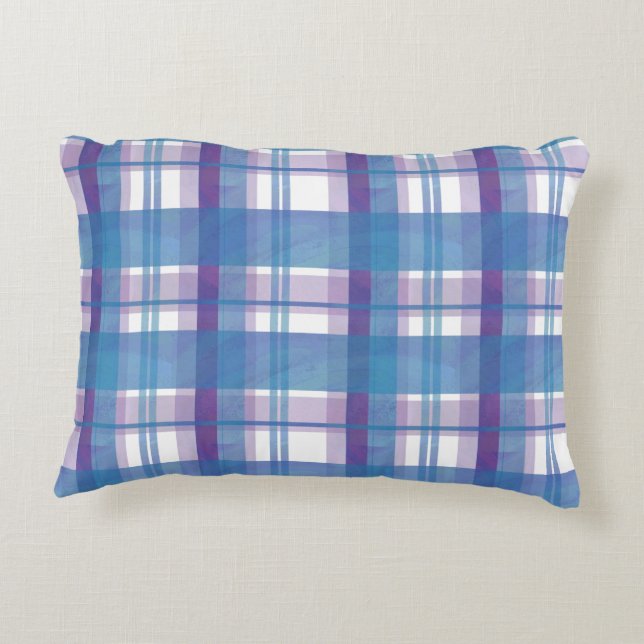 Madras Plaid Blue and Purple Accent Pillow (Back)