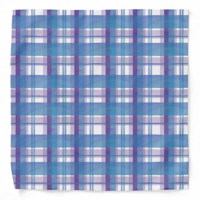 Madras Plaid Blue and Purple Bandana (Front)