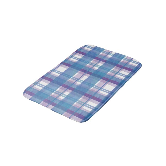 Madras Plaid Blue and Purple Bathroom Mat (Angled)