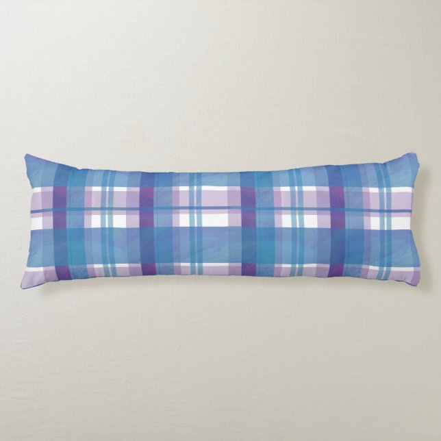 Madras Plaid Blue and Purple Body Pillow (Front)