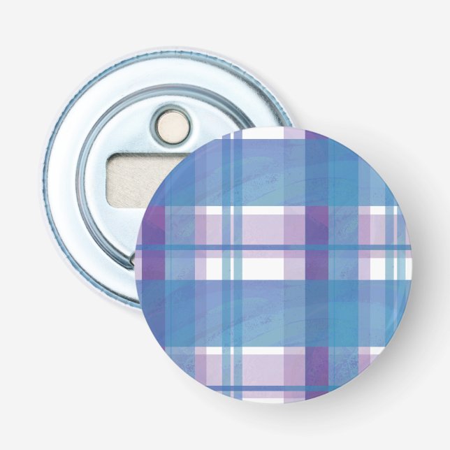 Madras Plaid Blue and Purple Bottle Opener (Front)