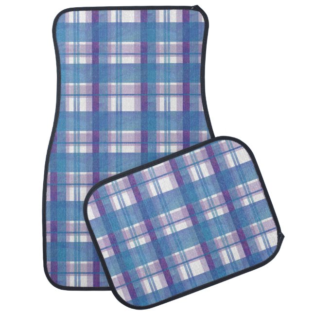 Madras Plaid Blue and Purple Car Mat (Set)