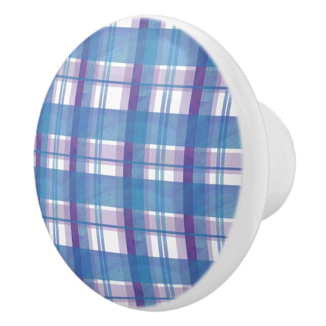 Madras Plaid Blue and Purple Ceramic Knob (Right)