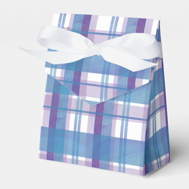 Madras Plaid Blue and Purple Favor Boxes (Front Side)