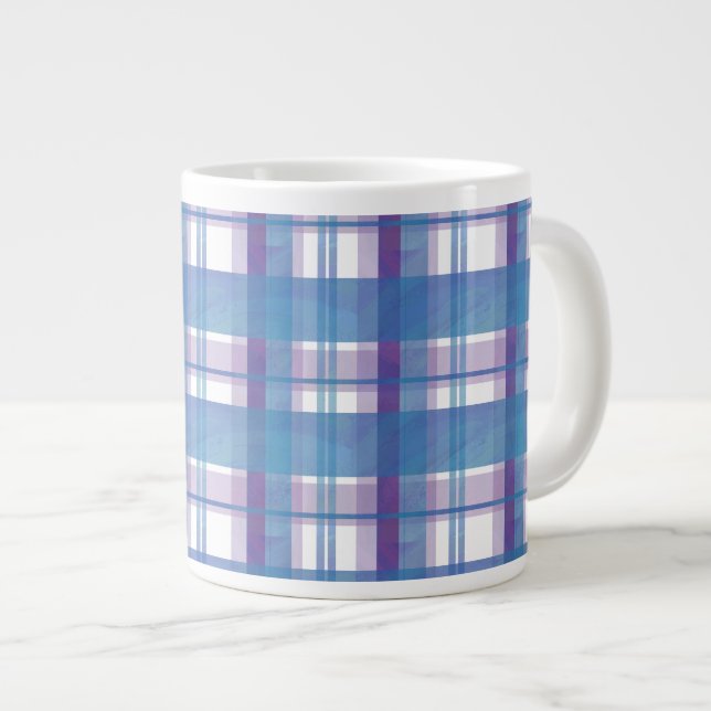 Madras Plaid Blue and Purple Giant Coffee Mug (Front Right)