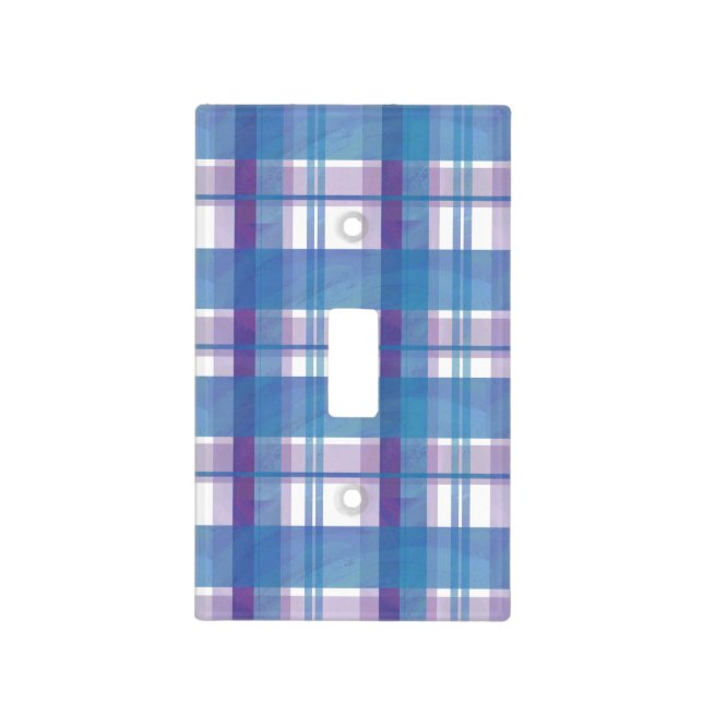 Madras Plaid Blue and Purple Light Switch Cover (Front)