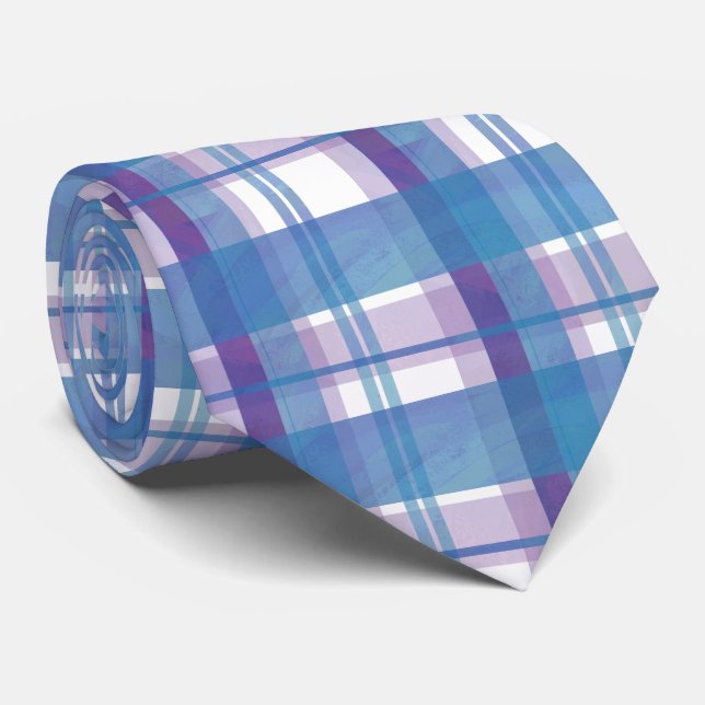 Madras Plaid Blue and Purple Neck Tie (Rolled)