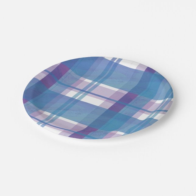 Madras Plaid Blue and Purple Paper Plates (Angled)