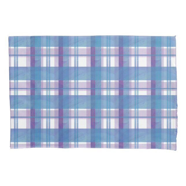 Madras Plaid Blue and Purple Pillow Case (Front)