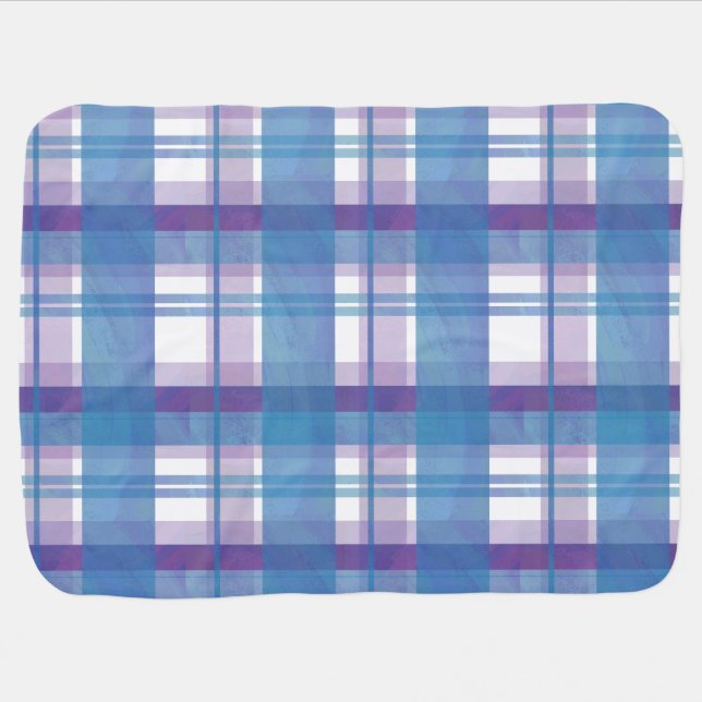 Madras Plaid Blue and Purple Receiving Blanket (Horizontal)
