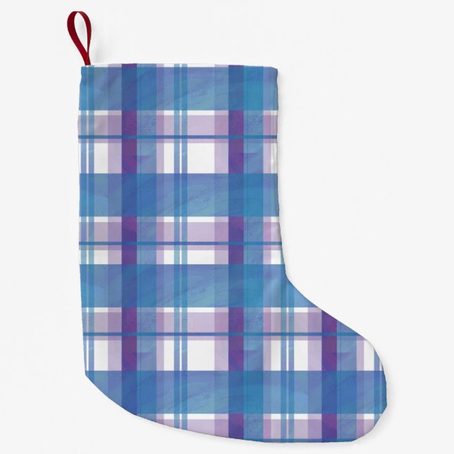 Madras Plaid Blue and Purple Small Christmas Stocking (Front)