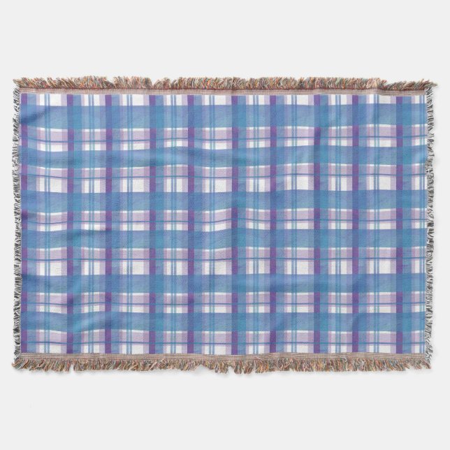 Madras Plaid Blue and Purple Throw Blanket (Front)