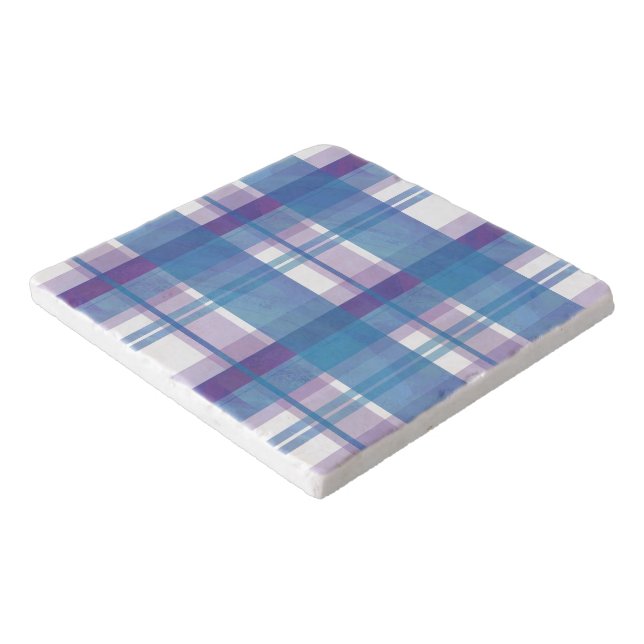 Madras Plaid Blue and Purple Trivet (Corner)