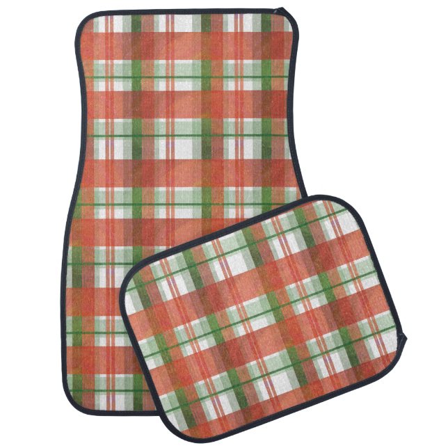 Madras Plaid Christmas Car Floor Mat (Set)
