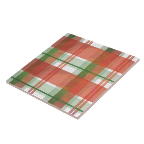 Madras Plaid Christmas Ceramic Tile