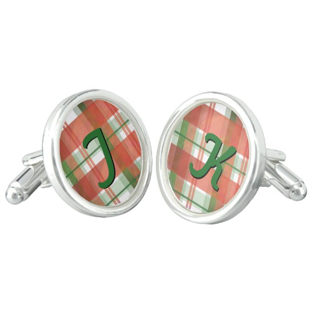 Madras Plaid Christmas Cufflinks (Angled)