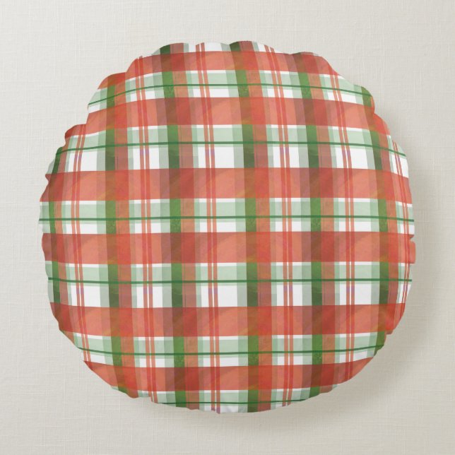 Madras Plaid Christmas Round Pillow (Front)