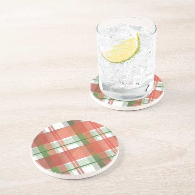 Madras Plaid Christmas Sandstone Coaster (Side)