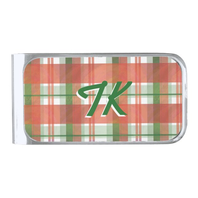 Madras Plaid Christmas Silver Finish Money Clip (Front)