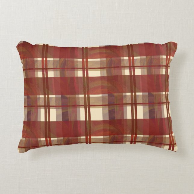 Madras Plaid Fall Red Accent Pillow (Front)