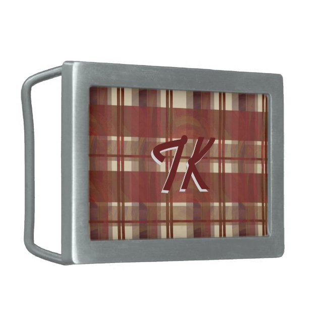 Madras Plaid Fall Red Belt Buckle (Front Left)