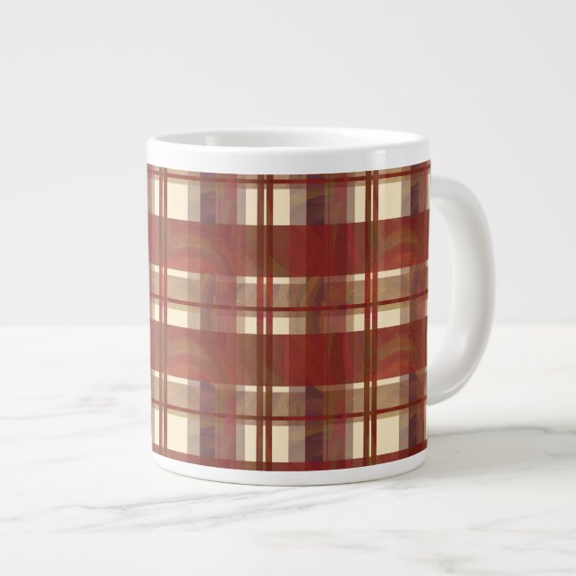 Madras Plaid Fall Red Giant Coffee Mug (Front Right)