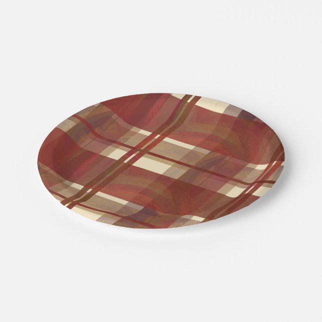 Madras Plaid Fall Red Paper Plates (Angled)