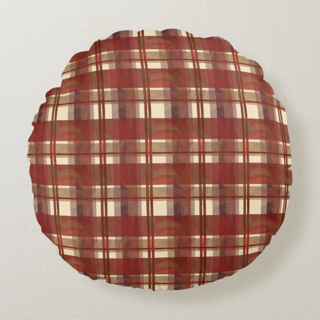 Madras Plaid Fall Red Round Pillow (Front)