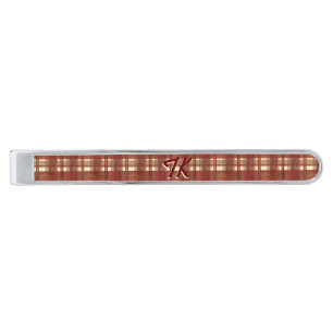 Madras Plaid Fall Red Silver Finish Tie Clip