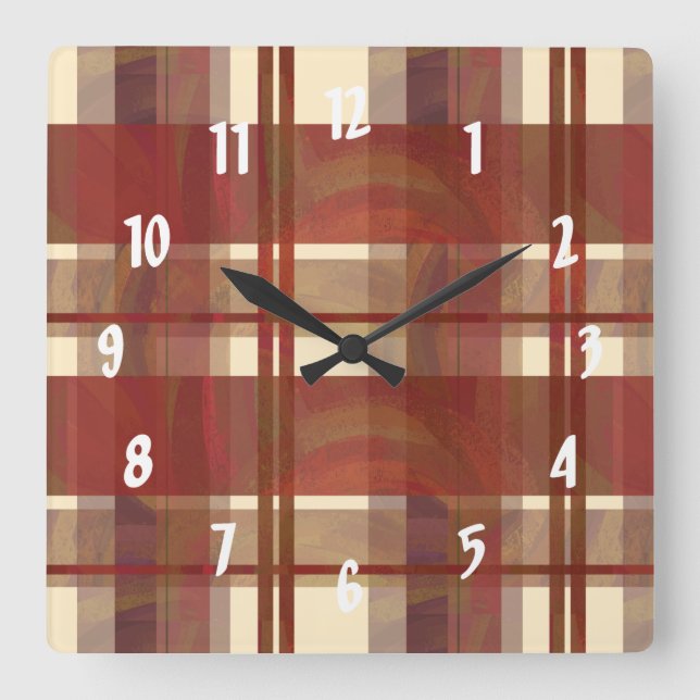 Madras Plaid Fall Red Square Wall Clock (Front)