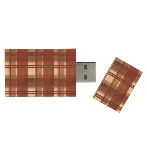 Madras Plaid Fall Red Wood USB Flash Drive
