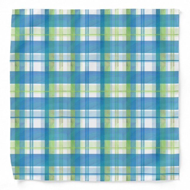 Madras Plaid Green and Blue Bandana (Front)