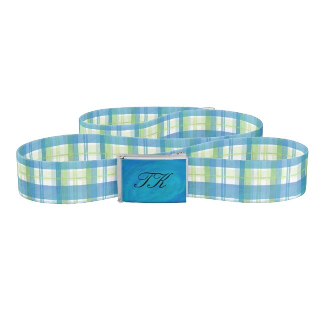 Madras Plaid Green and Blue Belt (Zig-Zag)