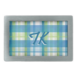 Madras Plaid Green and Blue Belt Buckle