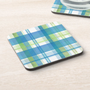 Madras Plaid Green and Blue Beverage Coaster