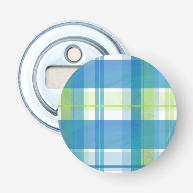 Madras Plaid Green and Blue Bottle Opener (Front)