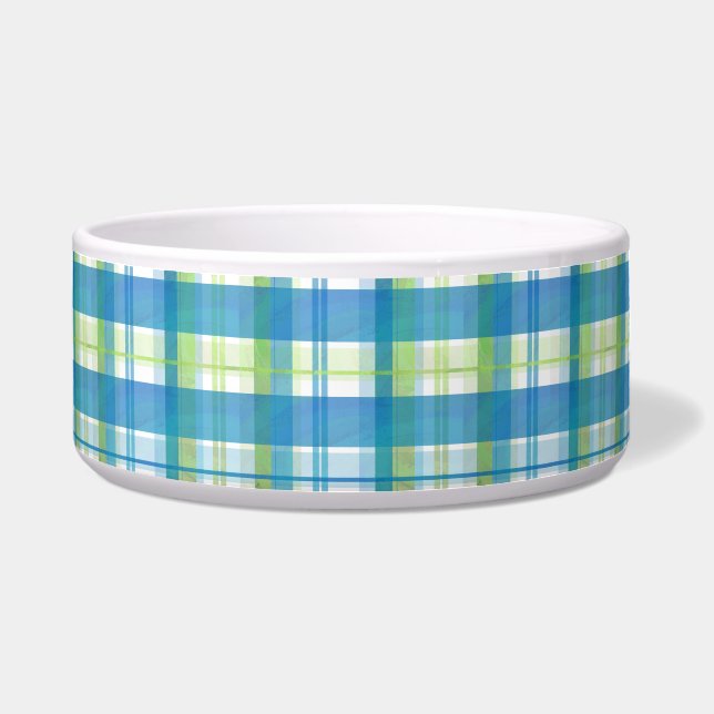 Madras Plaid Green and Blue Bowl (Front)