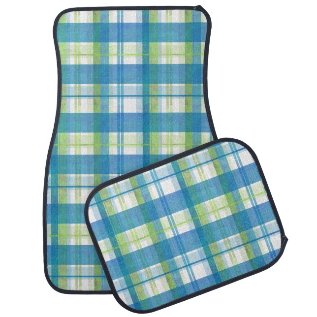 Madras Plaid Green and Blue Car Mat (Set)