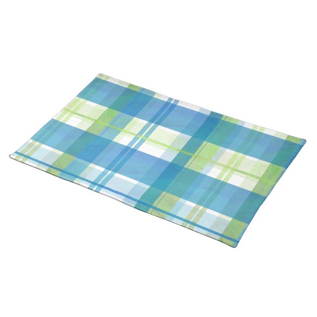 Madras Plaid Green and Blue Cloth Placemat (On Table)