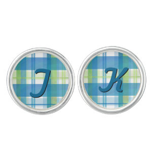 Madras Plaid Green and Blue Cufflinks