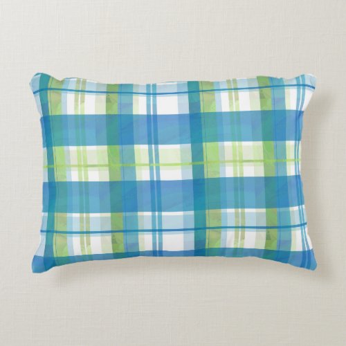 Madras Plaid Green and Blue Decorative Pillow