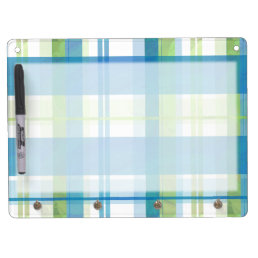 Madras Plaid Green and Blue Dry Erase Board With Keychain Holder