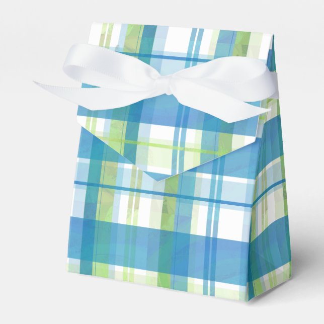 Madras Plaid Green and Blue Favor Boxes (Front Side)