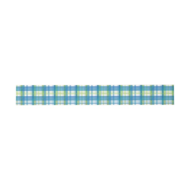 Madras Plaid Green and Blue Invitation Belly Band (Flat)